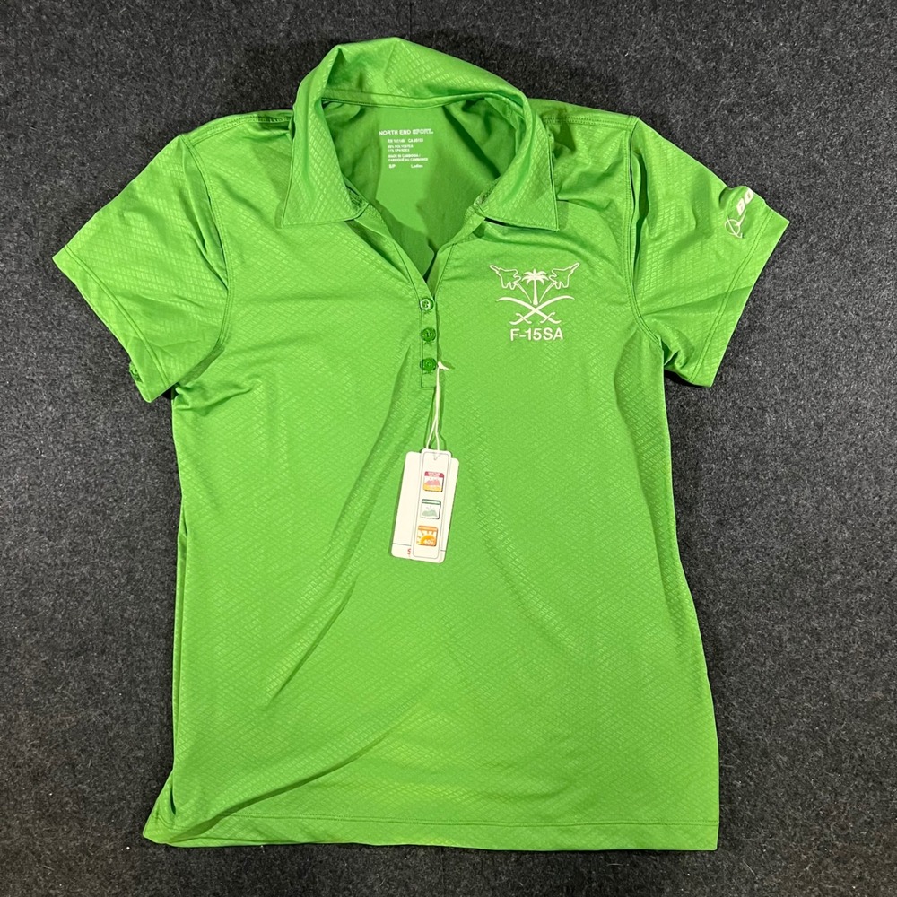 North End Sport Boeing F-15SA Polo Womens Small Green Aviation Military Shirt